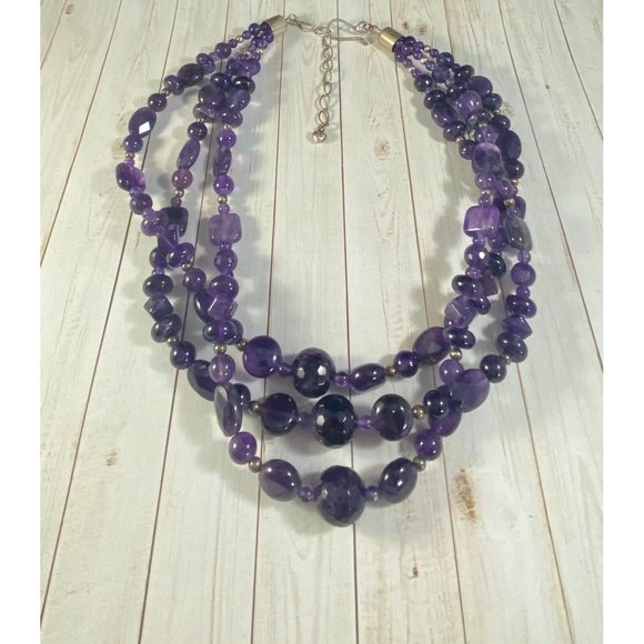 Jay King DTR Necklace 925 Chunky Amethyst Three Strand Beaded Signed - Picture 1 of 7